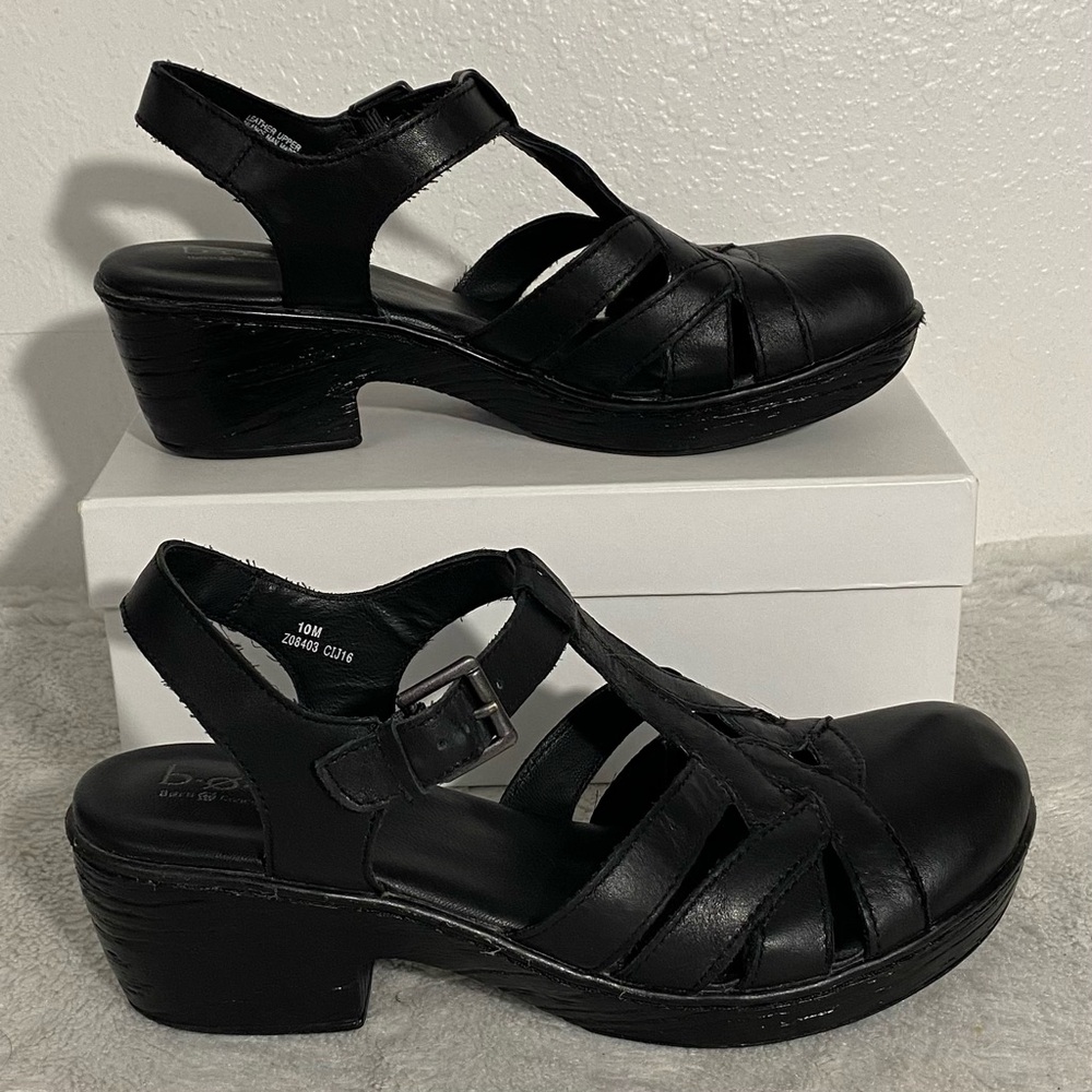 boc Born on Concept Persi Black Leather T-Strap Clog Sandal Women’s Size 10M - Picture 3 of 11